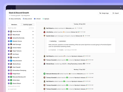 Report data details view - Further explorations activities activity activity feed dialog feed figma modal multi select product design purple reporting reports saas segment control sidebar ui ux design web