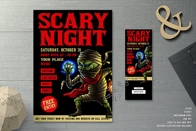 Halloween Flyer Scary Mummy catalog clean design halloween halloween poster halloween simple halloween template horror illustration indesign keynote magazine movie october poster presentation print printable scary template