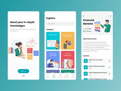 Online course mobile app app design flat online course online learning online school ui