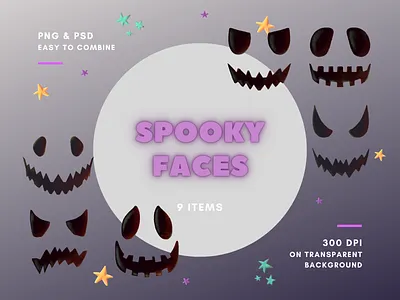 Spooky Faces for sublimation art branding clipart collection decorate design for kids funny graphic design halloween halloween smile hand drawn illustration pumpkin smile trick or treat