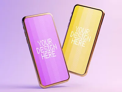 Two Phones Mockup on a Purple Background abstract clean device display laptop mac macbook mockup phone phone mockup presentation realistic simple smartphone theme ui ux web webpage website