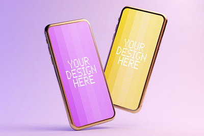 Two Phones Mockup on a Purple Background abstract clean device display laptop mac macbook mockup phone phone mockup presentation realistic simple smartphone theme ui ux web webpage website