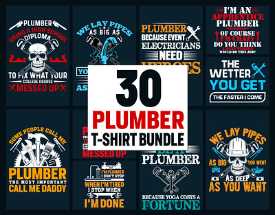 Plumber T-Shirt Design Bundle plumbing services typography design ui