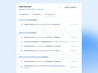 Candidate logs application candidate candidate profile greenhouse job job application jobs lever log logs message overview profile progress recruitment sptes step teero user user profile