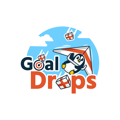 Penguin Logo blue box box logo character design design graphic design illustration logo logo design orange penguin penguin design penguin logo penguın sky vector