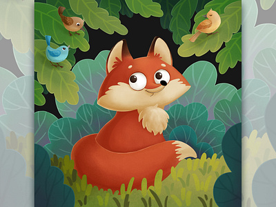 Fox animal autumn birds cute digital art drawing forest fox illustration nature photoshop procreate