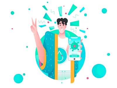 Covid negative test results anhole app character covid design flat geometrical gradient icons illustration jamoora man minimal phone screen sketch test testing kit vector