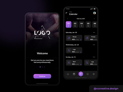 Dark Theme Workout App Design black background bright colors clean interface color pops concept logo dark theme ui ui design ux ux design