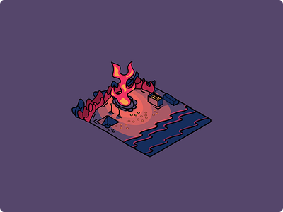 finding the booty (plotober 4) 90s cartoon beach booty campfire design fire illustration lot pirate plot sunset treasure