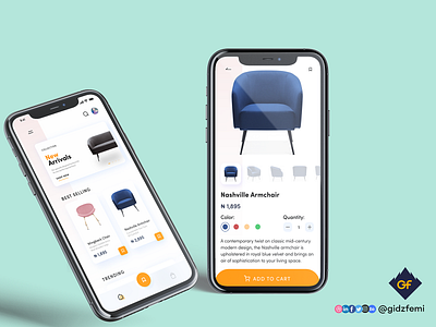 Furniture App android app app app design ios app mockup buying and selling app chair app design ecommerce furniture app furniture app graphic design interaction design ios app mobile app design mobile ux product design shopping app sofa app ui uiux design ux