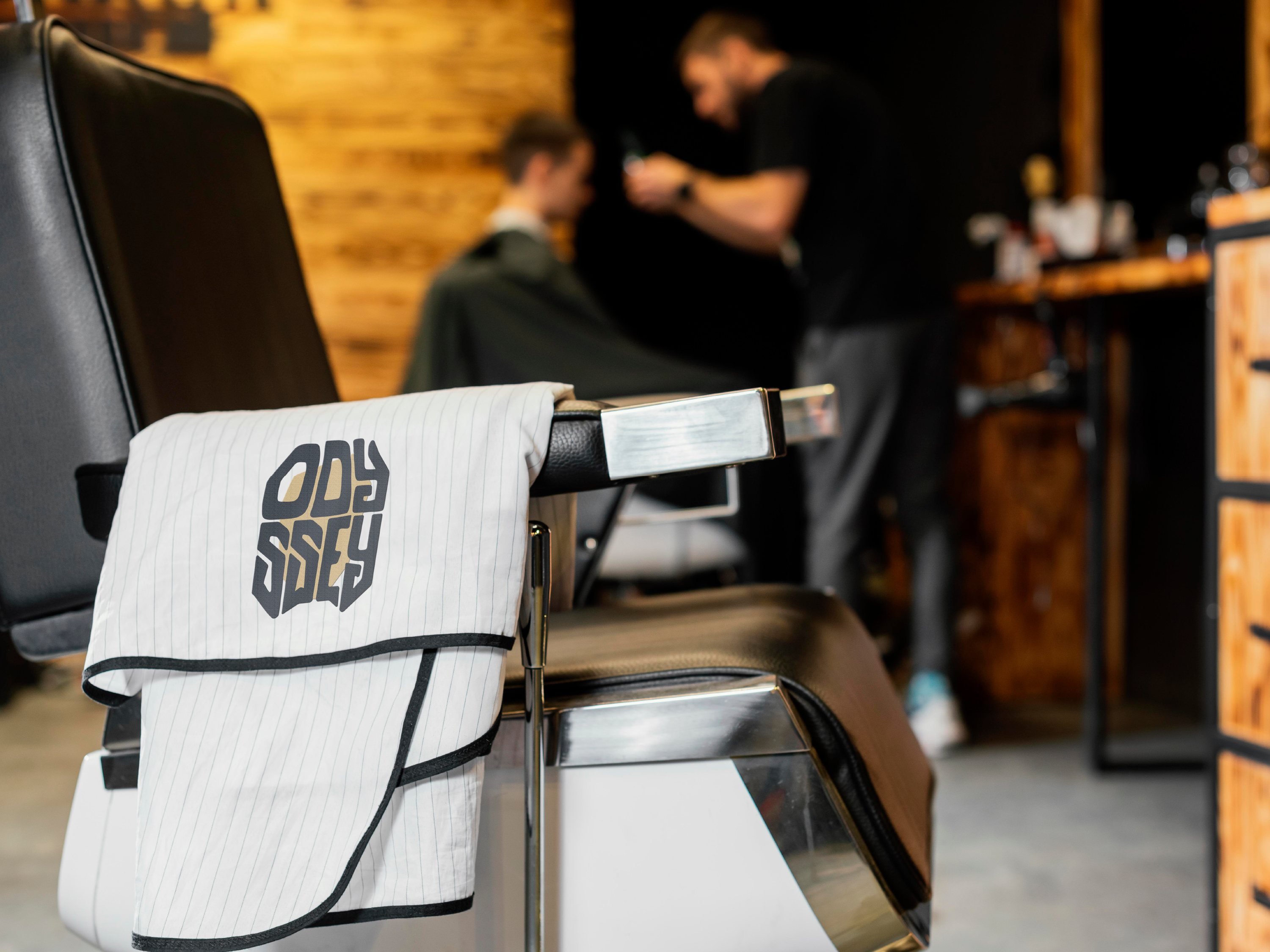 Odyssey barbershop brand identity design barber barbershop branding brandmark design emblem graphic design graphic designer illustration logo logo design logo designer logomark logotype type typography wordmark