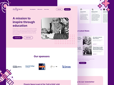 Phoenix Space Web Redesign charity children design education flat graphic design humanrights illustration minimal purple refugee space ui ui design uiux