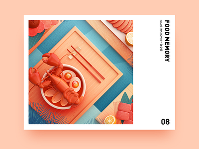 Food Memory — Lobster (C4D) 3d breakfast c4d dinning eat food food icons illustration lobster meat pink zhang 张小哈