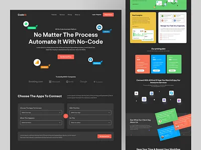 No-Code Automation SaaS Website artificial intelligence automation automation website b2b b2b website b2c coding crm data analysis elegant no code no coding product page productivity programming project management saas saas product saas website web design