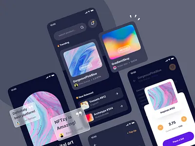 NFT Marketplace - Dark Mode (790+ components inside!) app app design dark mode kit market market place mobile nft night mode ui design ui kit