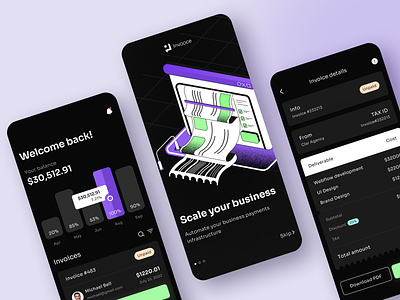 Invooce - Banking Mobile App application design bank bank app banking app finance finance app financial financial app fintech fintech app invoice invoicing ios app design mobile app mobile app design money transfer app product design transactions ui ux
