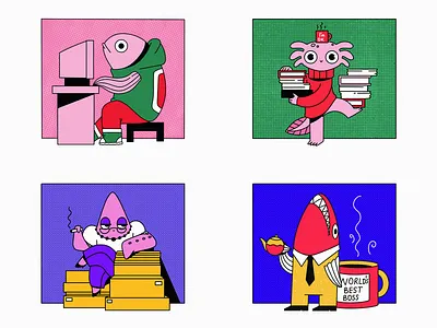 Case Study: Office Ocean Characters animals art character character design creative illustration design design studio digital art digital illustration fish graphic design illustration illustrator ocean office office life sea sea creatures wildlife work