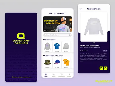 Quadrant Fashion App Concept adobe xd branding concept design f1 fashion apps fashion brand figma formula1 lando norris landonorris logo mclaren mobile apps quadrant ui ui design ui ux uiux ux