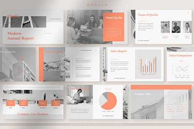 Qoella - Modern Salmon Annual Report Presentation clean colorful company corporate google slides keynote modern multipurpose multipurpose template photography pitch deck portfolio powerpoint presentation studio template unique web design web development website