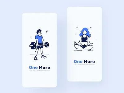 One More-Fitness training start page app blue branding design illustration ui ux 举重 健身 启动页 开屏 瑜伽 登录页 运动 锻炼 闪屏
