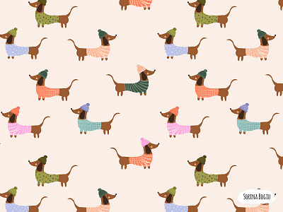 Dachshund Pattern christmas cute dachshund pattern design dog dog pattern fun illustration illustrator kids illustration pattern pattern designer pink winter