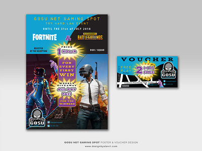 Gosu Net Gaming Spot Poster & Voucher Design advertising battlegrounds branding cafe contest design discount event flyer fortnite game gaming gaming spot graphic design net poster print prize shop voucher