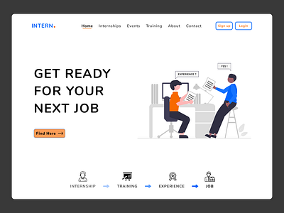 Website for finding internship experience hero illustration internship internship website job job website ui design web design web page