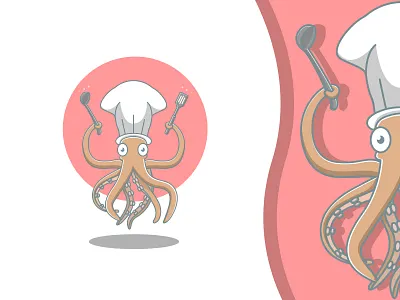 OCTOPUS CHEF MASCOT animalmascot branding cute design flat graphic design icon illustration logo octopus vector