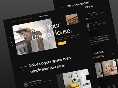 GalaFur Furniture Landing Page - Dark Version branding dark design furniture landing page popular property real estate simple ui