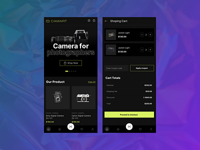 Camart - E-Commerce App Concept app camera clean design design figma minimal mobile app photoshop typography ui uiux uiuxdesign ux