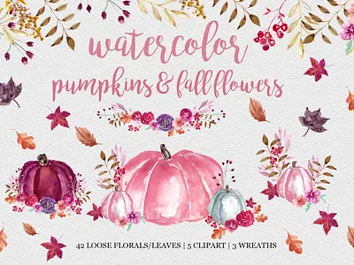 Pumpkins and florals clipart fall flowers watercolor flowers watercolor pumpkins