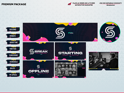S in a full twitch overlay package! 3d animation branding design graphic design illustration layout logo motion graphics streaming twitch twitch overlay ui vector
