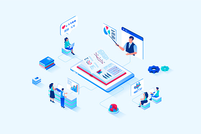 Business Training Isometric Illustration 3d business character concept design education flat gradient graphic illustration isometric isometry landing page people person training vector web website
