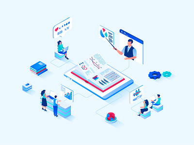 Business Training Isometric Illustration 3d business character concept design education flat gradient graphic illustration isometric isometry landing page people person training vector web website