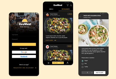 Evemeal food app adobe max adobe xd app branding design designerworld fatima ummi abdulkadir figma food graphic design illustration logo mobile product design rashdsgnr typography ui ux vidual design