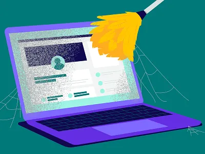 Dusty Profile dusty editorial featherduster illustration laptop linkedin profile social social media vector