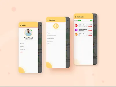 Menu, Settings & Notification UI app design graphic design menu notification settings ui