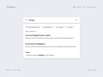 Day 029 — Search | 100 days UI challenge 123done daily ui design design kit design system input interface search ui ui kit universal design system (web)