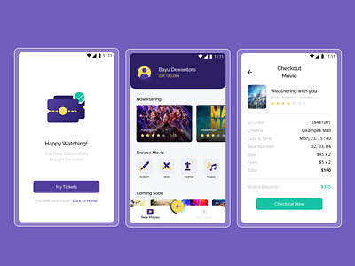 E Ticket Mobile app cinema app e ticket mobile cinema movies app movies ui ticket app
