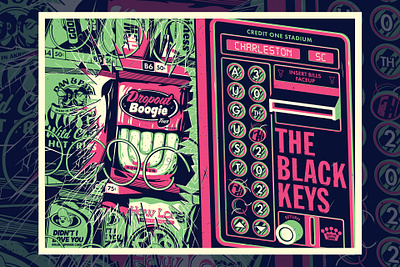 The Black Keys 8/30/22 band posters charleston drop out boogie illustration illustrator silkscreen snacks south carolina the black keys the creative pain vector vending machines