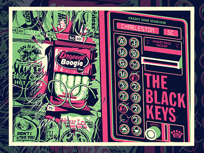 The Black Keys 8/30/22 band posters charleston drop out boogie illustration illustrator silkscreen snacks south carolina the black keys the creative pain vector vending machines