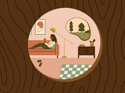 Peachtober - Treehouse editorial flat illustration illustration plants procreate texture