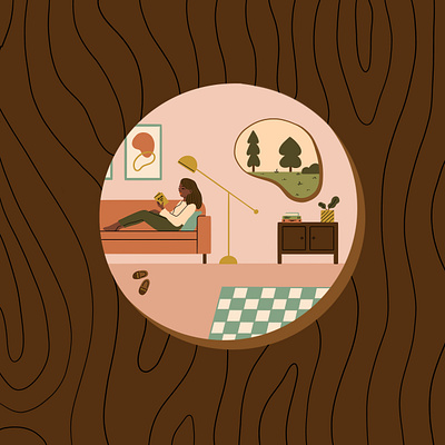Peachtober - Treehouse editorial flat illustration illustration plants procreate texture