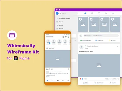 Whimsically Wireframe Kit for Figma design kit lo fi lofi low fi uikit ux whimsical wireframe