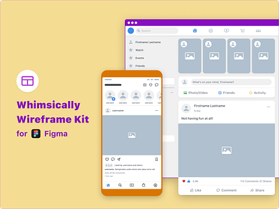 Whimsically Wireframe Kit for Figma design kit lo fi lofi low fi uikit ux whimsical wireframe