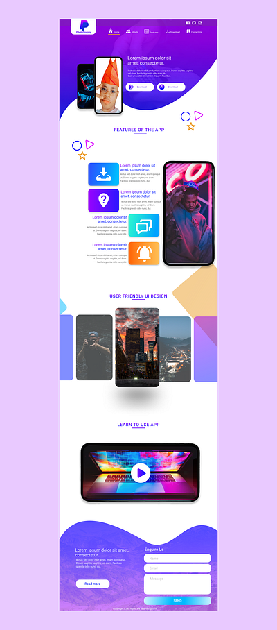 PhotoSnappy App Webpage Design landing page photo app design photo app web design ui design uiux user interface web design webpage design