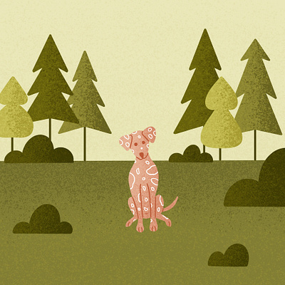 Daisy at the Park dalmatian dog company dog illustration dog park dogs editorial illustration editorial illustrator flat illustration green illustration illustrator pink procreate spot illustration texture