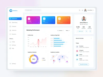 Social Media Marketing Analytics Dashboard analytics app app design chart coloful dashboard dashboard ui marketing mobile app overview platform report saas social media social media design ui ui design ux web app