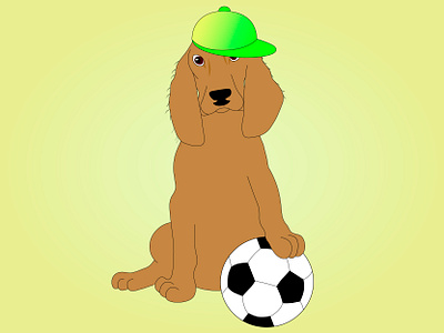 A spaniel dog in cap with soccer ball animal cartoon character children cute football footballer funny graphic design illustration soccer ball spaniel dog toy vector