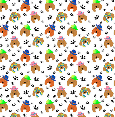 A spaniel dog pattern with 4 characters animal background cartoon character cute dog funny graphic design illustration seamless pattern spaniel dog texture toy vector wallpaper white